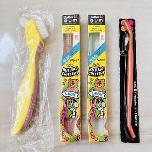 Lot of 4 Butler Gum Denture Brush& Child Ultra Soft Toothbrush&Proxabrush Handle